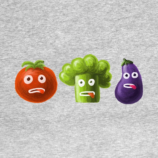 Tomato Broccoli Eggplant Funny Vegetables by Boriana Giormova